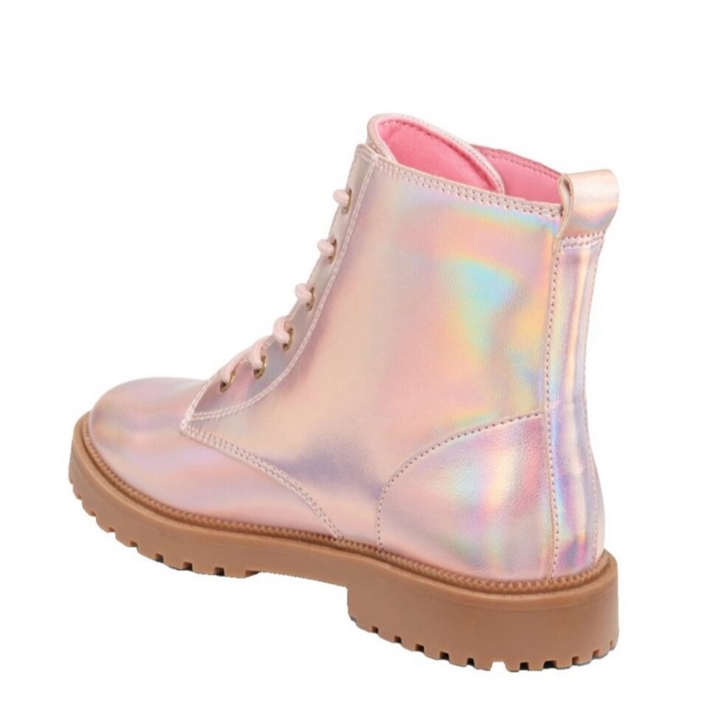 Old Navy Girls Shiny Faux Leather Combat Boots  Pink Metallic Size 5Y